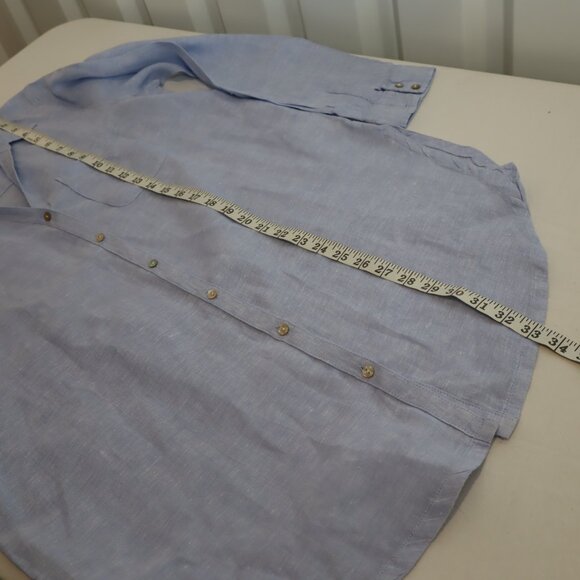 Sigrid Olsen Womens Blue Linen Tunic Button Up Long Sleeve Size Med Lightweight - Picture 7 of 8